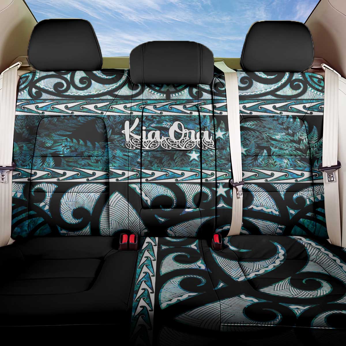 Kia Ora New Zealand Back Car Seat Cover Aotearoa Proud Maori Paua Shell Silver Fern - Polynesian Pride