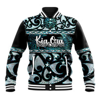 Kia Ora New Zealand Baseball Jacket Aotearoa Proud Maori Paua Shell Silver Fern LT14 Unisex Black - Polynesian Pride