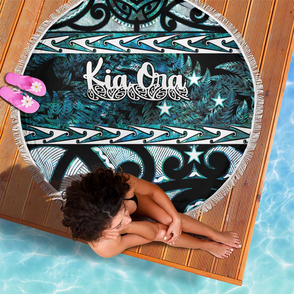 Kia Ora New Zealand Beach Blanket Aotearoa Proud Maori Paua Shell Silver Fern LT14 - Polynesian Pride