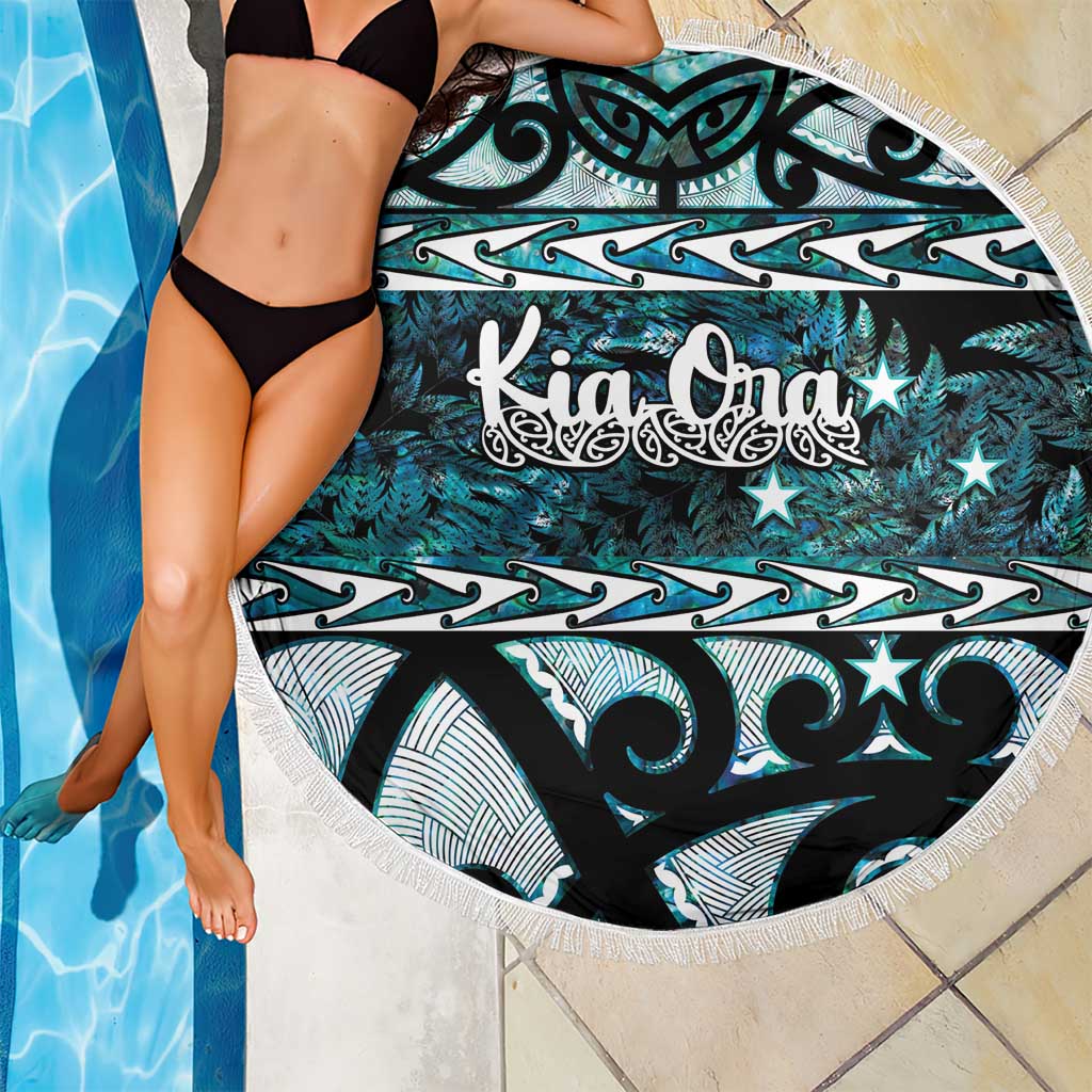Kia Ora New Zealand Beach Blanket Aotearoa Proud Maori Paua Shell Silver Fern LT14 - Polynesian Pride