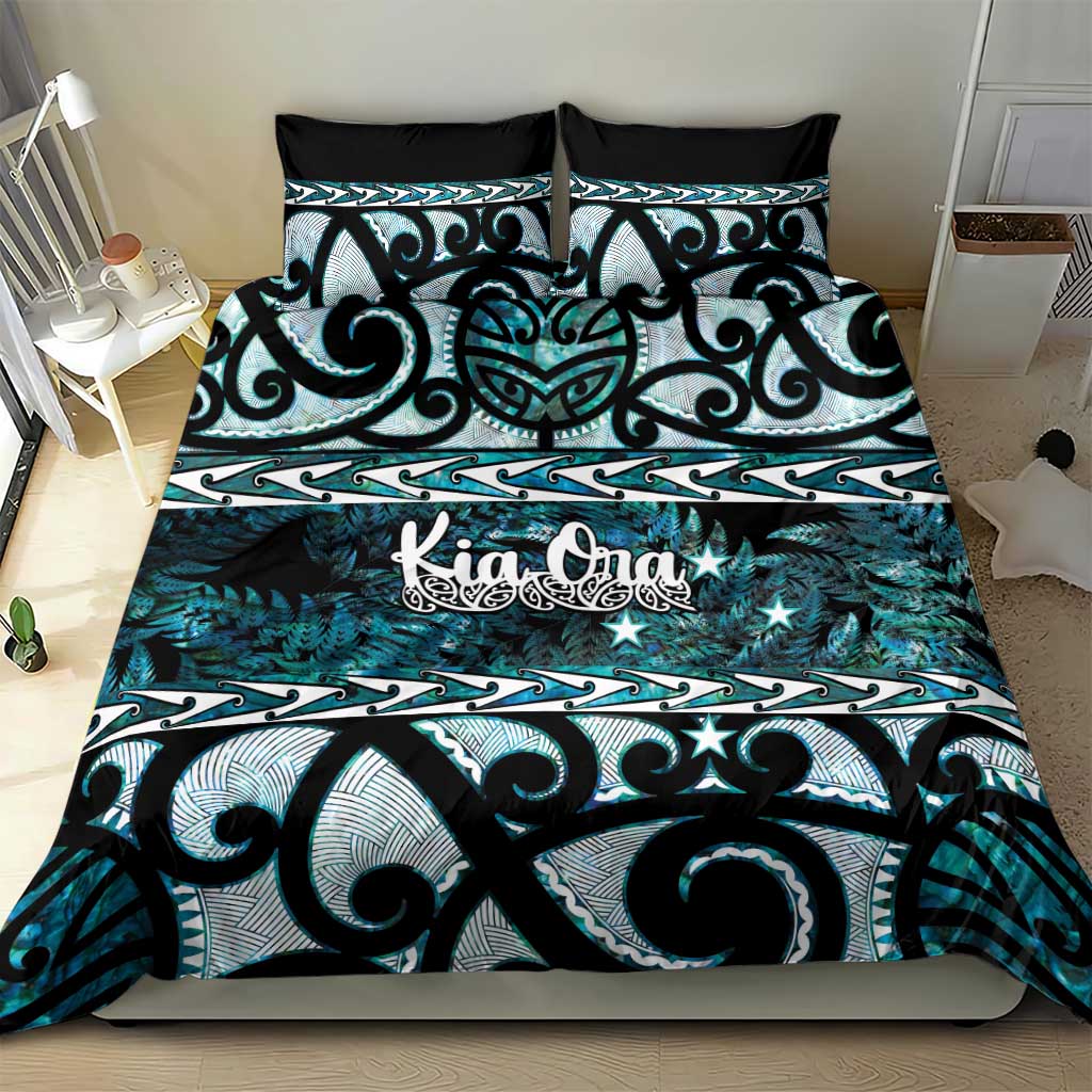 Kia Ora New Zealand Bedding Set Aotearoa Proud Maori Paua Shell Silver Fern - Polynesian Pride