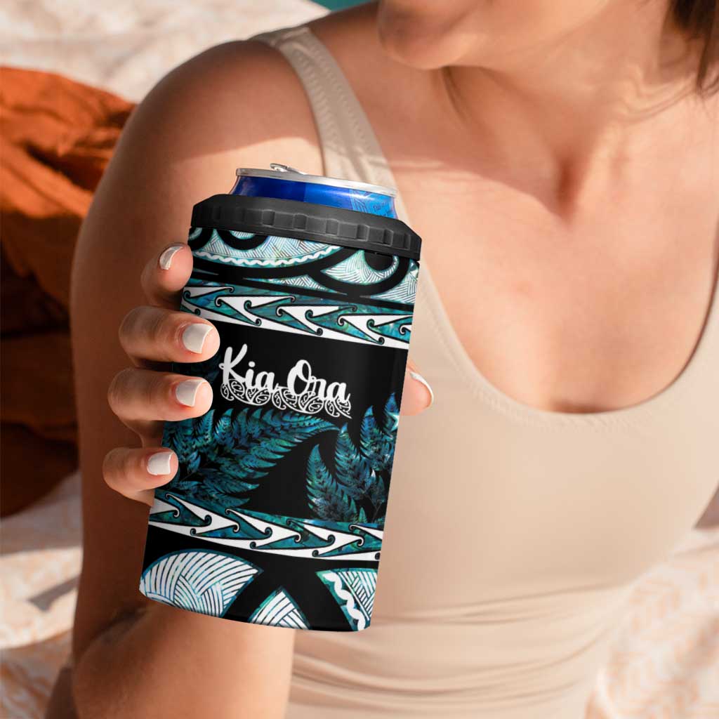 Kia Ora New Zealand 4 in 1 Can Cooler Tumbler Aotearoa Proud Maori Paua Shell Silver Fern - Polynesian Pride