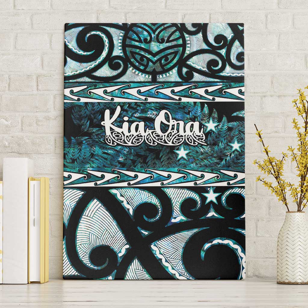 Kia Ora New Zealand Canvas Wall Art Aotearoa Proud Maori Paua Shell Silver Fern LT14 Without Frame Black - Polynesian Pride