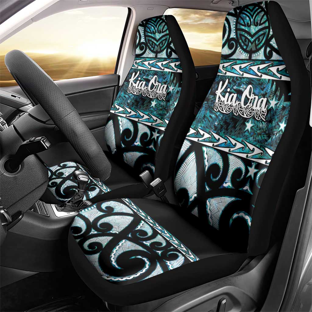 Kia Ora New Zealand Car Seat Cover Aotearoa Proud Maori Paua Shell Silver Fern - Polynesian Pride