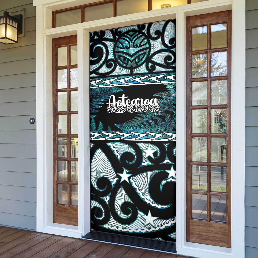 Kia Ora New Zealand Door Cover Aotearoa Proud Maori Paua Shell Silver Fern - Polynesian Pride