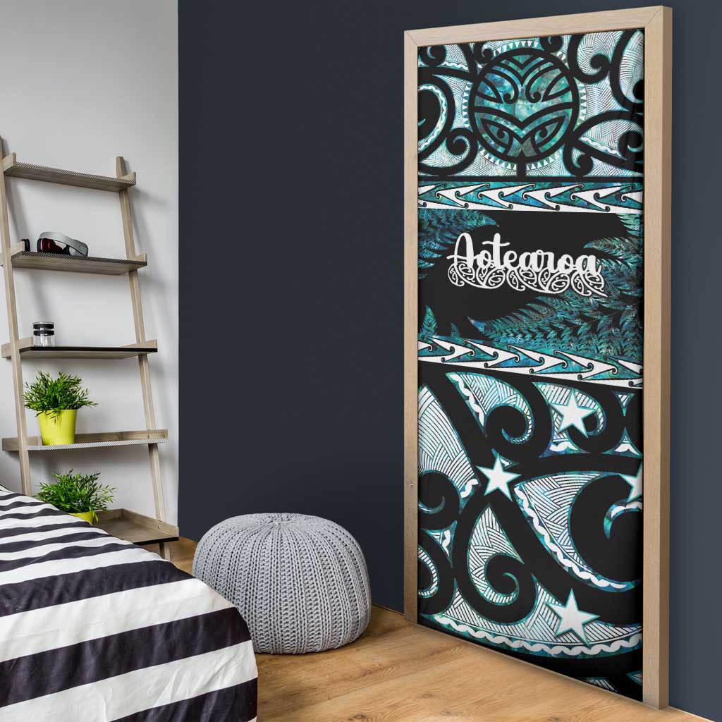 Kia Ora New Zealand Door Cover Aotearoa Proud Maori Paua Shell Silver Fern - Polynesian Pride