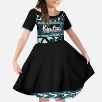 Kia Ora New Zealand Family Matching Long Sleeve Bodycon Dress and Hawaiian Shirt Aotearoa Proud Maori Paua Shell Silver Fern - Polynesian Pride