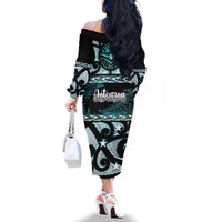 Kia Ora New Zealand Family Matching Off The Shoulder Long Sleeve Dress and Hawaiian Shirt Aotearoa Proud Maori Paua Shell Silver Fern - Polynesian Pride
