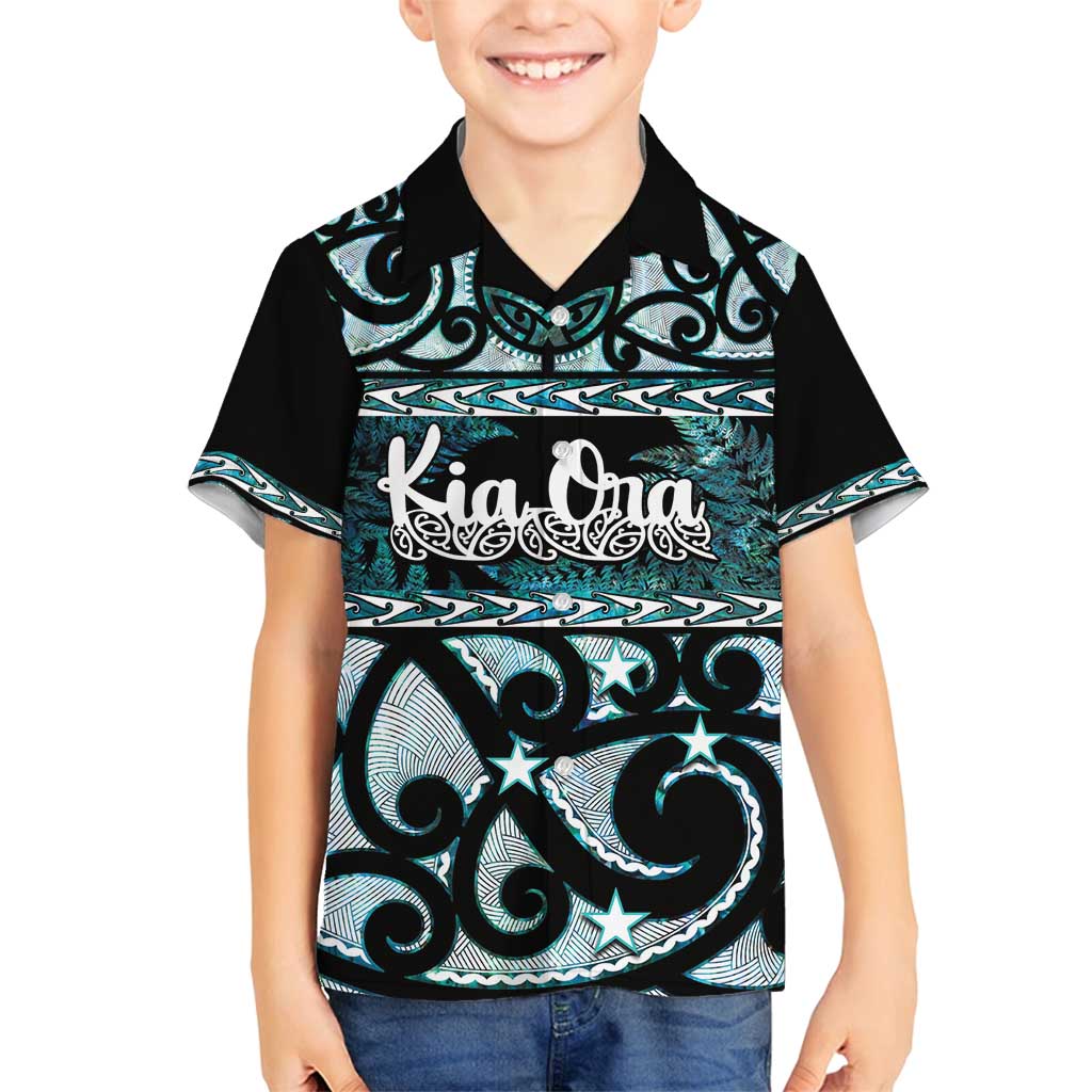 Kia Ora New Zealand Family Matching Puletasi and Hawaiian Shirt Aotearoa Proud Maori Paua Shell Silver Fern - Polynesian Pride