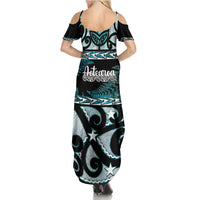Kia Ora New Zealand Family Matching Summer Maxi Dress and Hawaiian Shirt Aotearoa Proud Maori Paua Shell Silver Fern - Polynesian Pride