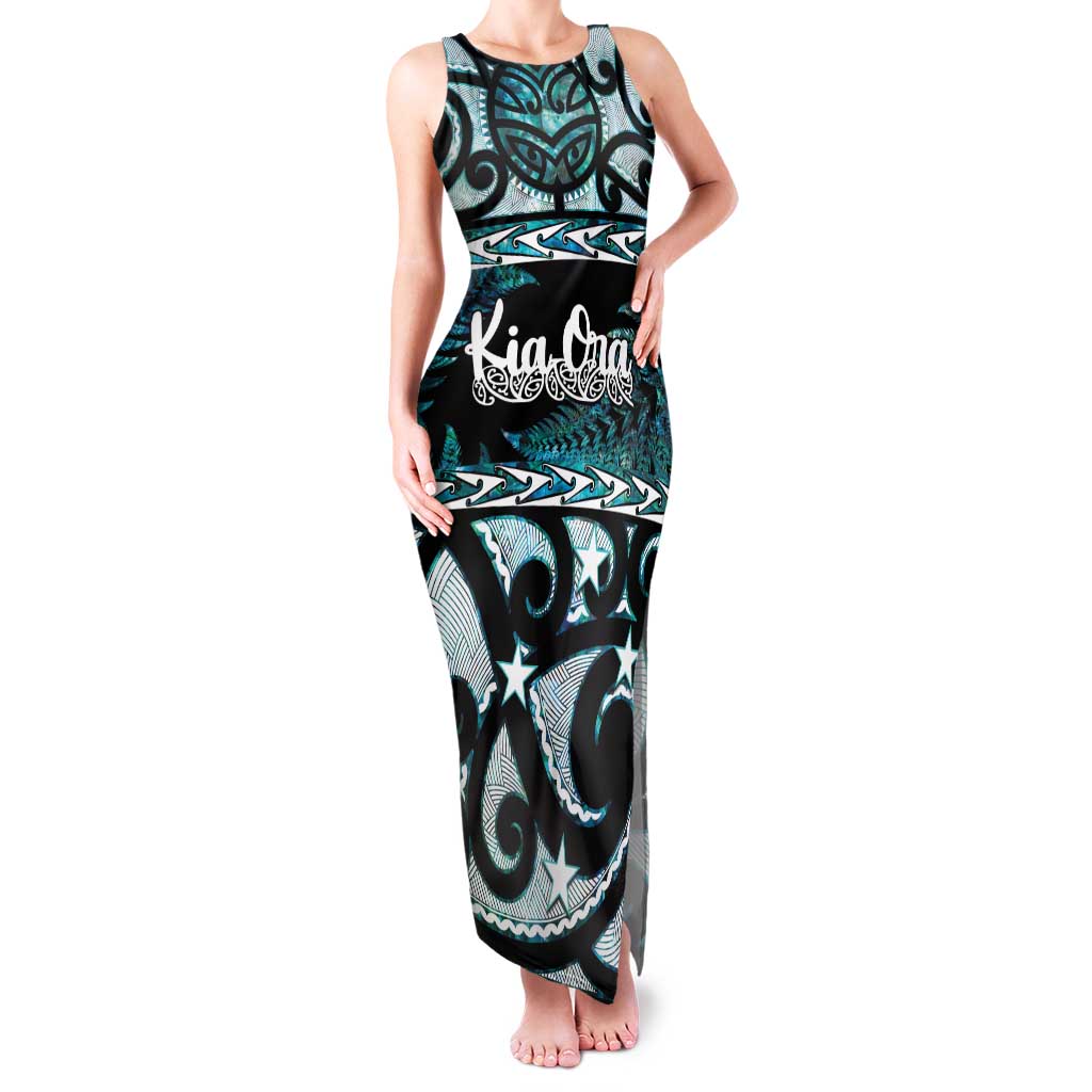 Kia Ora New Zealand Family Matching Tank Maxi Dress and Hawaiian Shirt Aotearoa Proud Maori Paua Shell Silver Fern - Polynesian Pride