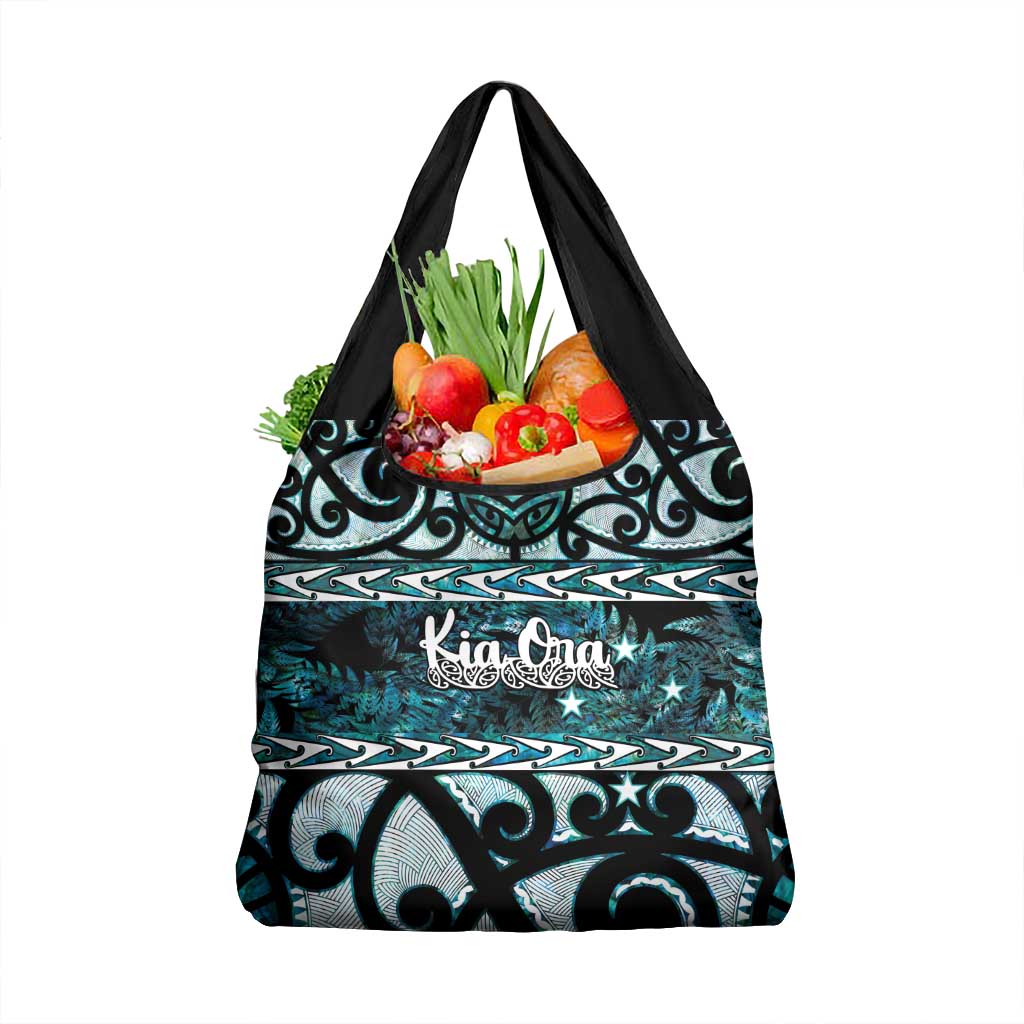 Kia Ora New Zealand Grocery Bag Aotearoa Proud Maori Paua Shell Silver Fern LT14 1-pack One Size Black - Polynesian Pride