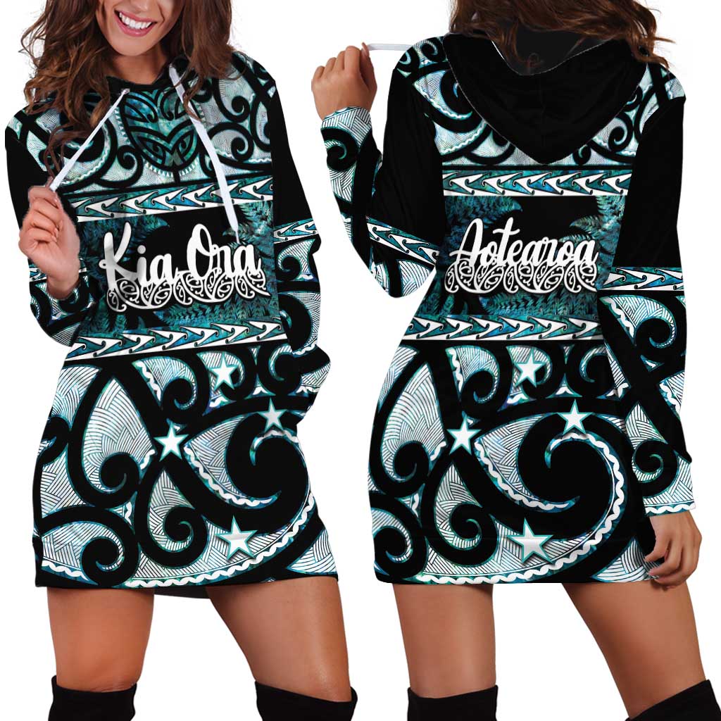 Kia Ora New Zealand Hoodie Dress Aotearoa Proud Maori Paua Shell Silver Fern - Polynesian Pride