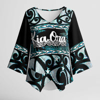 Kia Ora New Zealand Kimono Sleeve Blouse Aotearoa Proud Maori Paua Shell Silver Fern - Polynesian Pride
