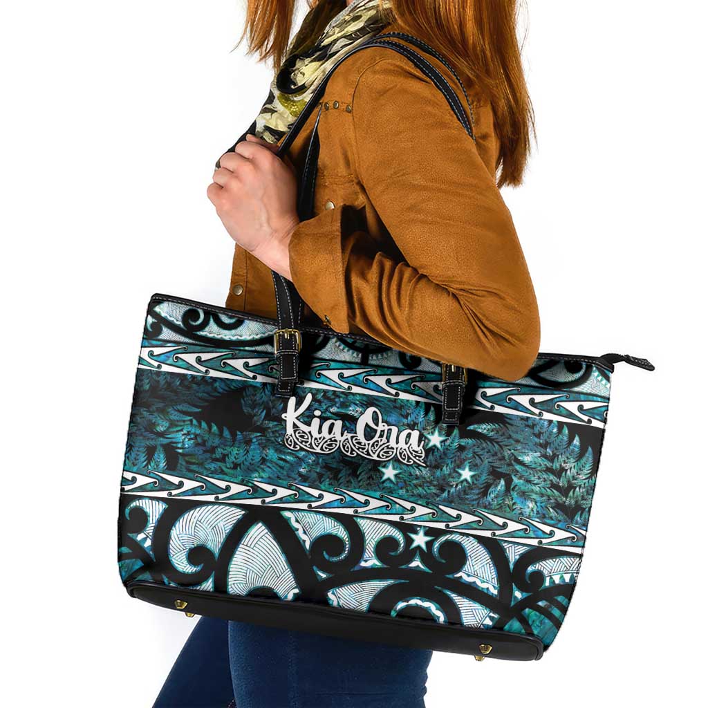 Kia Ora New Zealand Leather Tote Bag Aotearoa Proud Maori Paua Shell Silver Fern - Polynesian Pride