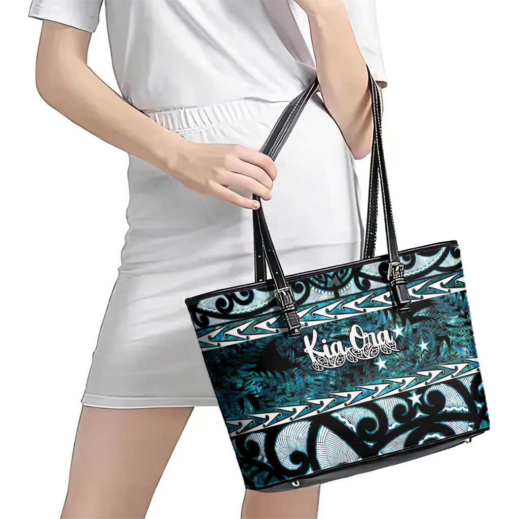 Kia Ora New Zealand Leather Tote Bag Aotearoa Proud Maori Paua Shell Silver Fern - Polynesian Pride