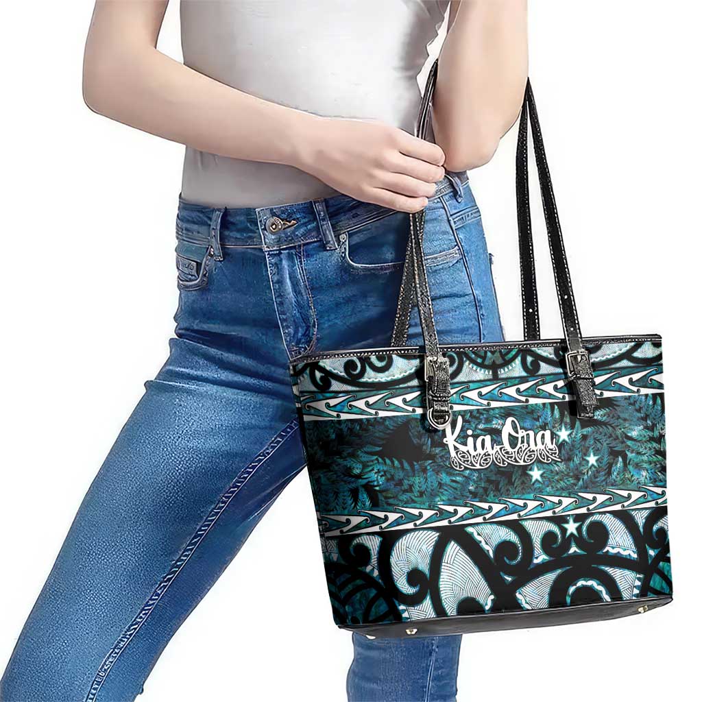 Kia Ora New Zealand Leather Tote Bag Aotearoa Proud Maori Paua Shell Silver Fern - Polynesian Pride