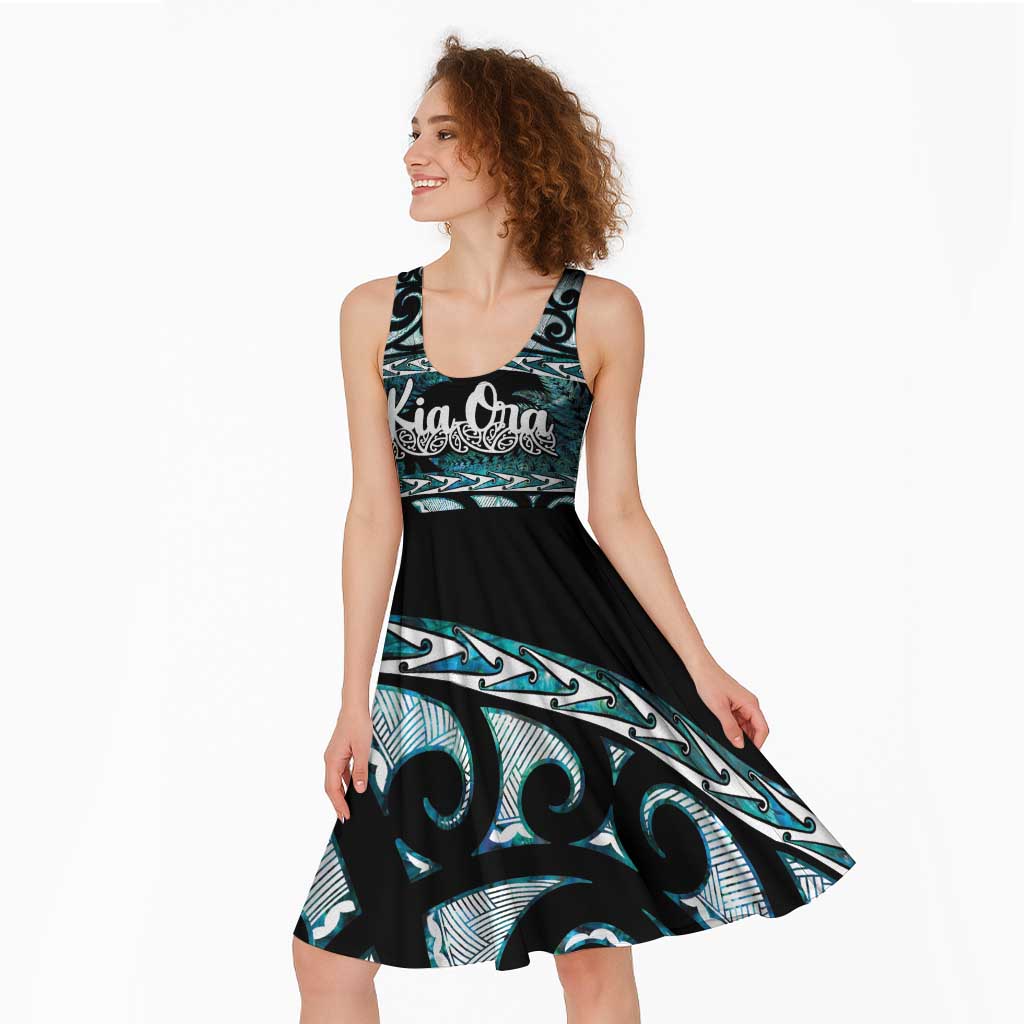 Kia Ora New Zealand Midi Dress Aotearoa Proud Maori Paua Shell Silver Fern - Polynesian Pride