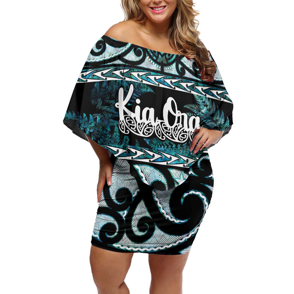 Kia Ora New Zealand Off Shoulder Short Dress Aotearoa Proud Maori Paua Shell Silver Fern - Polynesian Pride
