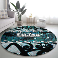 Kia Ora New Zealand Round Carpet Aotearoa Proud Maori Paua Shell Silver Fern - Polynesian Pride