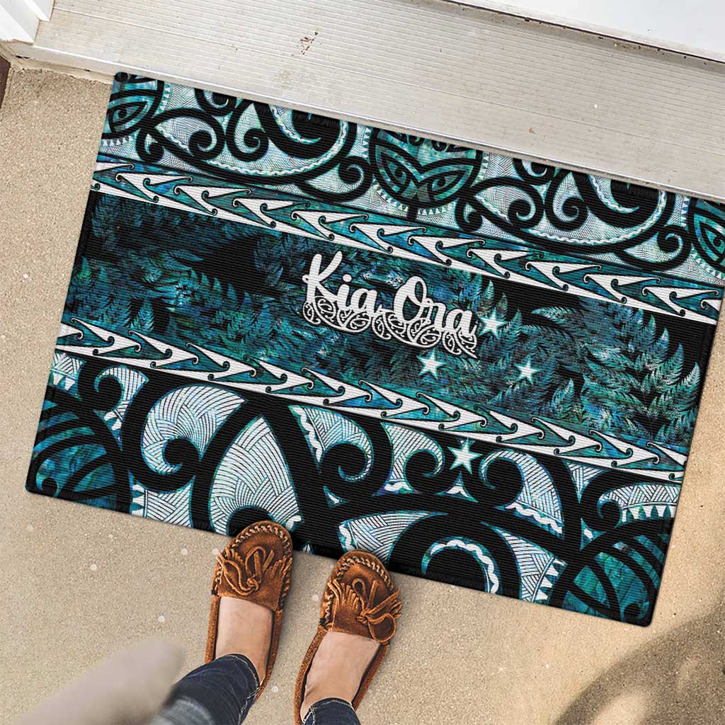 Kia Ora New Zealand Rubber Doormat Aotearoa Proud Maori Paua Shell Silver Fern LT14 - Polynesian Pride