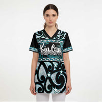 Kia Ora New Zealand Scrub Top Aotearoa Proud Maori Paua Shell Silver Fern - Polynesian Pride