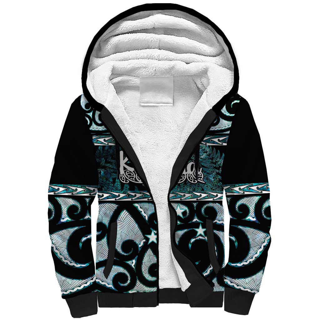 Kia Ora New Zealand Sherpa Hoodie Aotearoa Proud Maori Paua Shell Silver Fern LT14 Unisex Black - Polynesian Pride