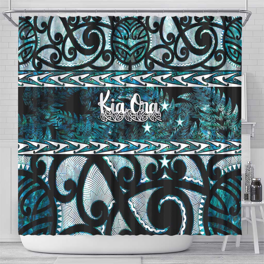 Kia Ora New Zealand Shower Curtain Aotearoa Proud Maori Paua Shell Silver Fern - Polynesian Pride