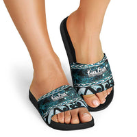 Kia Ora New Zealand Slide Sandals Aotearoa Proud Maori Paua Shell Silver Fern - Polynesian Pride
