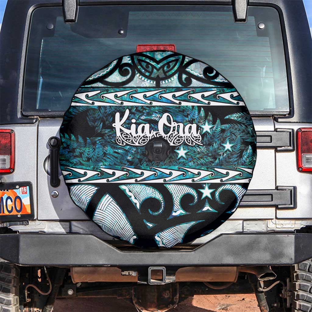 Kia Ora New Zealand Spare Tire Cover Aotearoa Proud Maori Paua Shell Silver Fern - Polynesian Pride