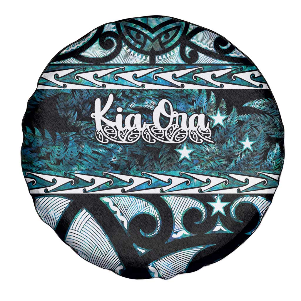 Kia Ora New Zealand Spare Tire Cover Aotearoa Proud Maori Paua Shell Silver Fern - Polynesian Pride
