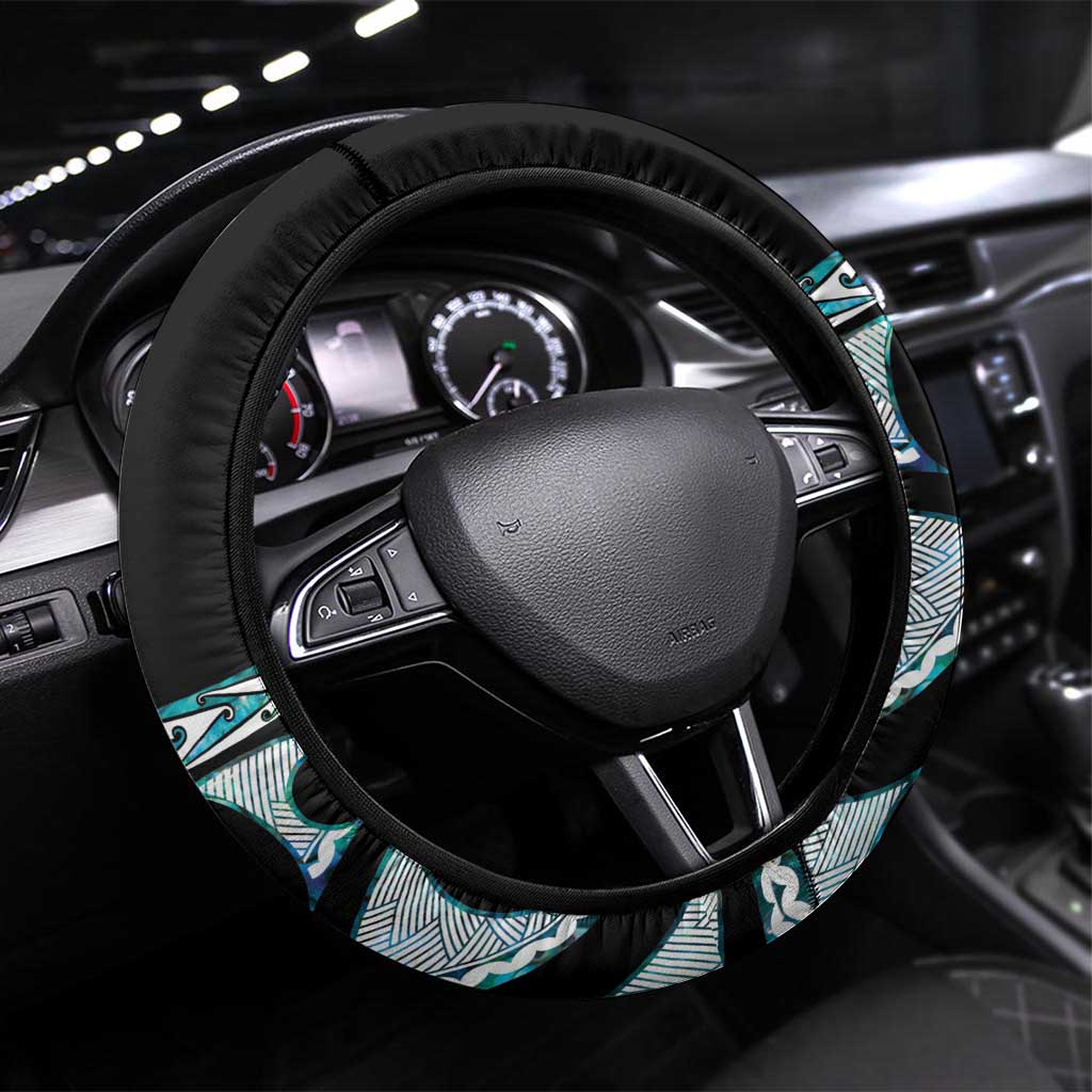Kia Ora New Zealand Steering Wheel Cover Aotearoa Proud Maori Paua Shell Silver Fern LT14 Universal Fit Black - Polynesian Pride