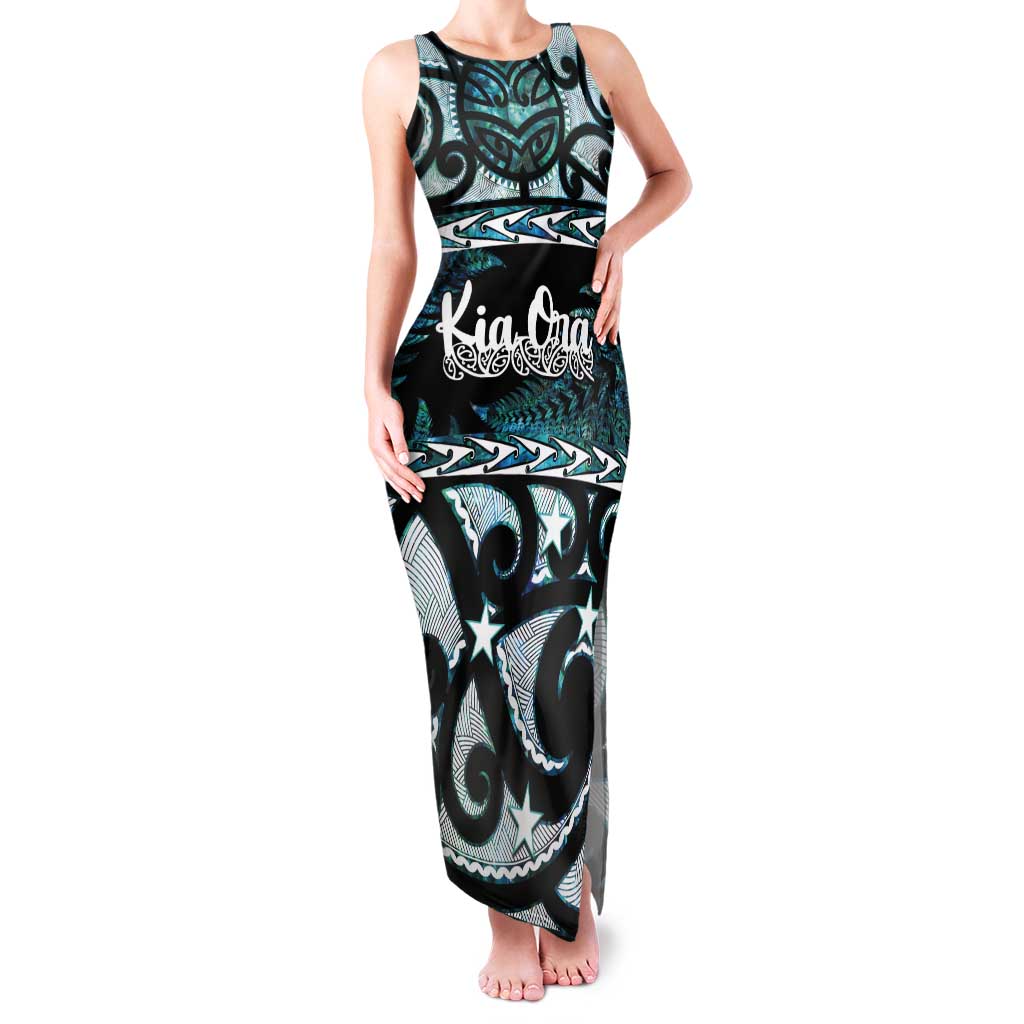 Kia Ora New Zealand Tank Maxi Dress Aotearoa Proud Maori Paua Shell Silver Fern - Polynesian Pride