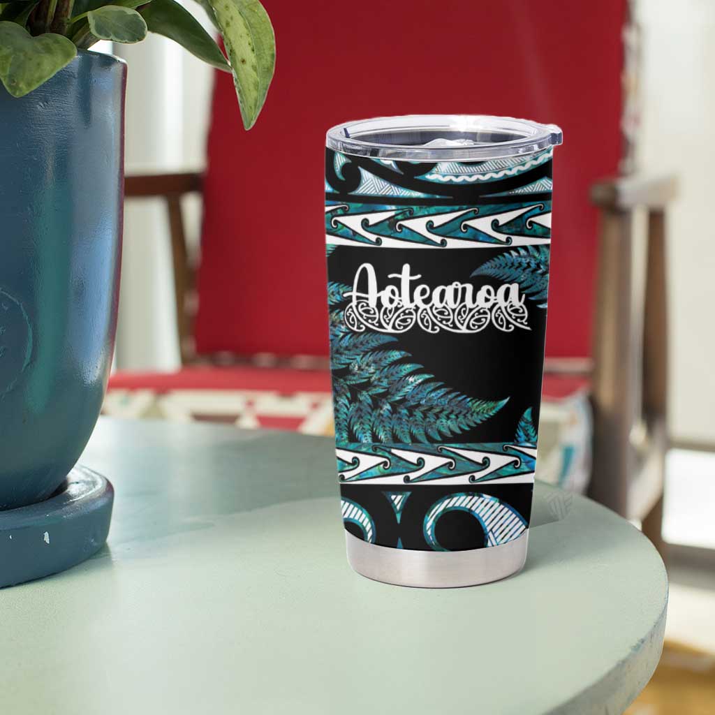 Kia Ora New Zealand Tumbler Cup Aotearoa Proud Maori Paua Shell Silver Fern - Polynesian Pride