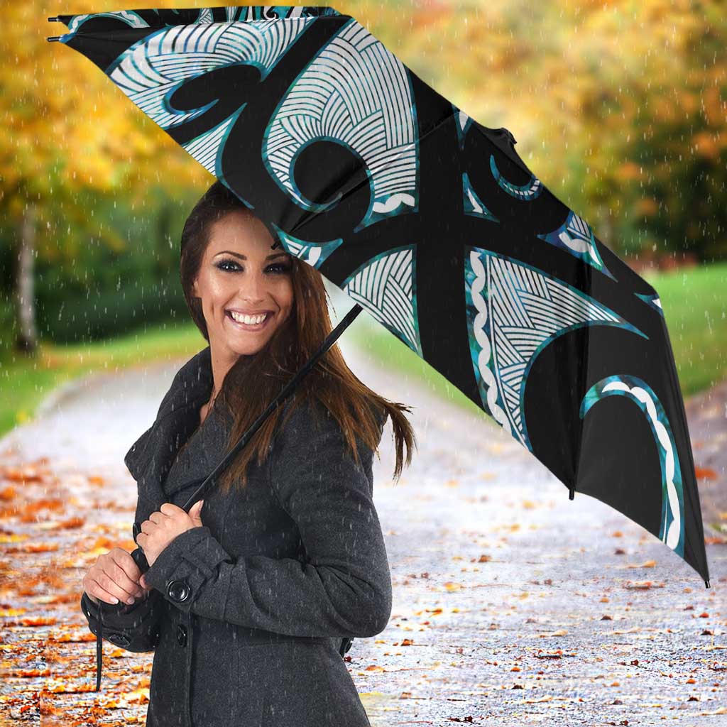 Kia Ora New Zealand Umbrella Aotearoa Proud Maori Paua Shell Silver Fern - Polynesian Pride