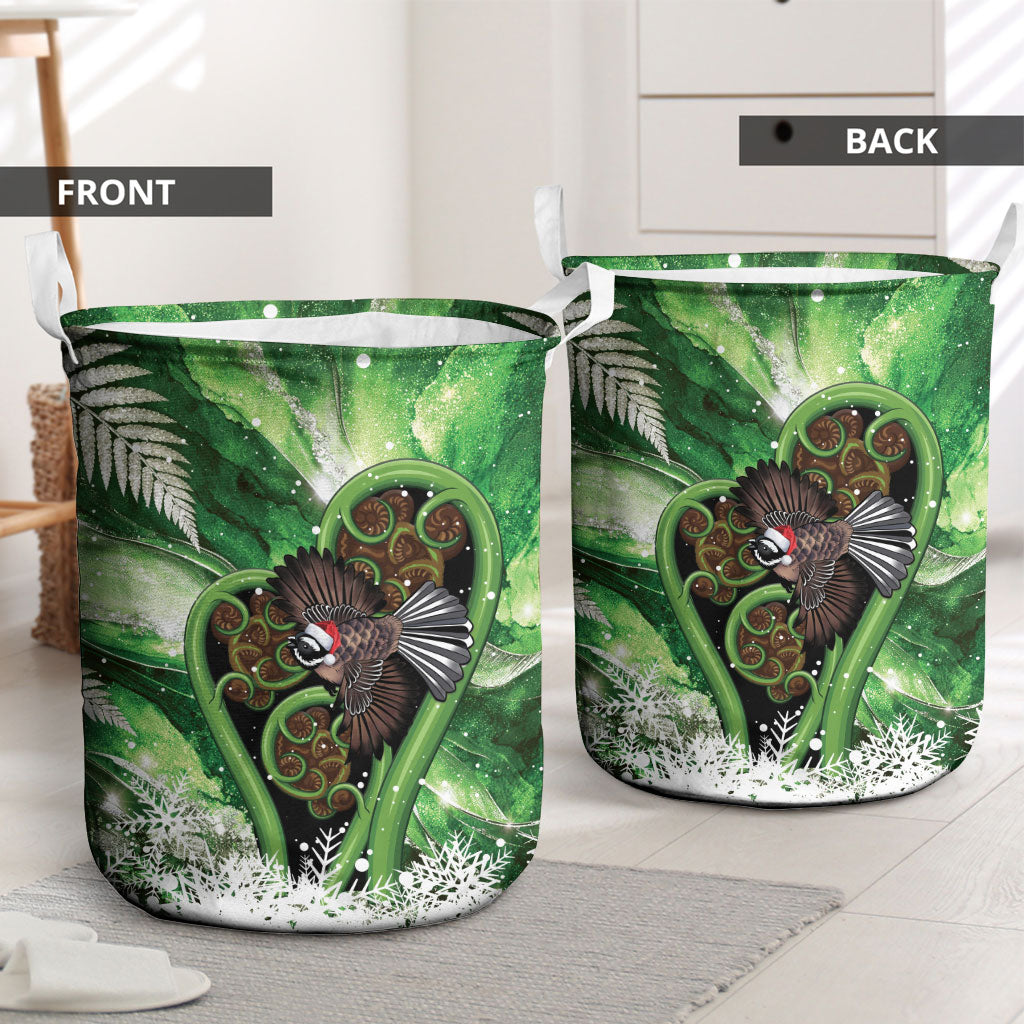 Piwakawaka New Zealand Christmas In July Laundry Basket NZ Aroha Koru Fern Marble Vibes