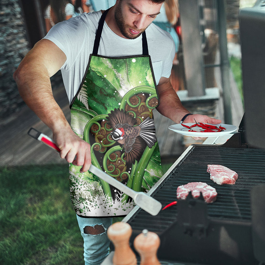 Piwakawaka New Zealand Christmas In July Apron NZ Aroha Koru Fern Marble Vibes