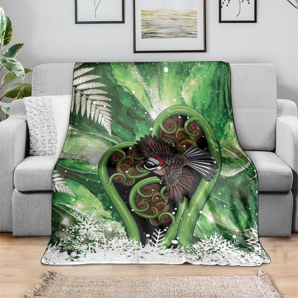 Piwakawaka New Zealand Christmas In July Blanket NZ Aroha Koru Fern Marble Vibes