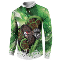 Piwakawaka New Zealand Christmas In July Button Sweatshirt NZ Aroha Koru Fern Marble Vibes