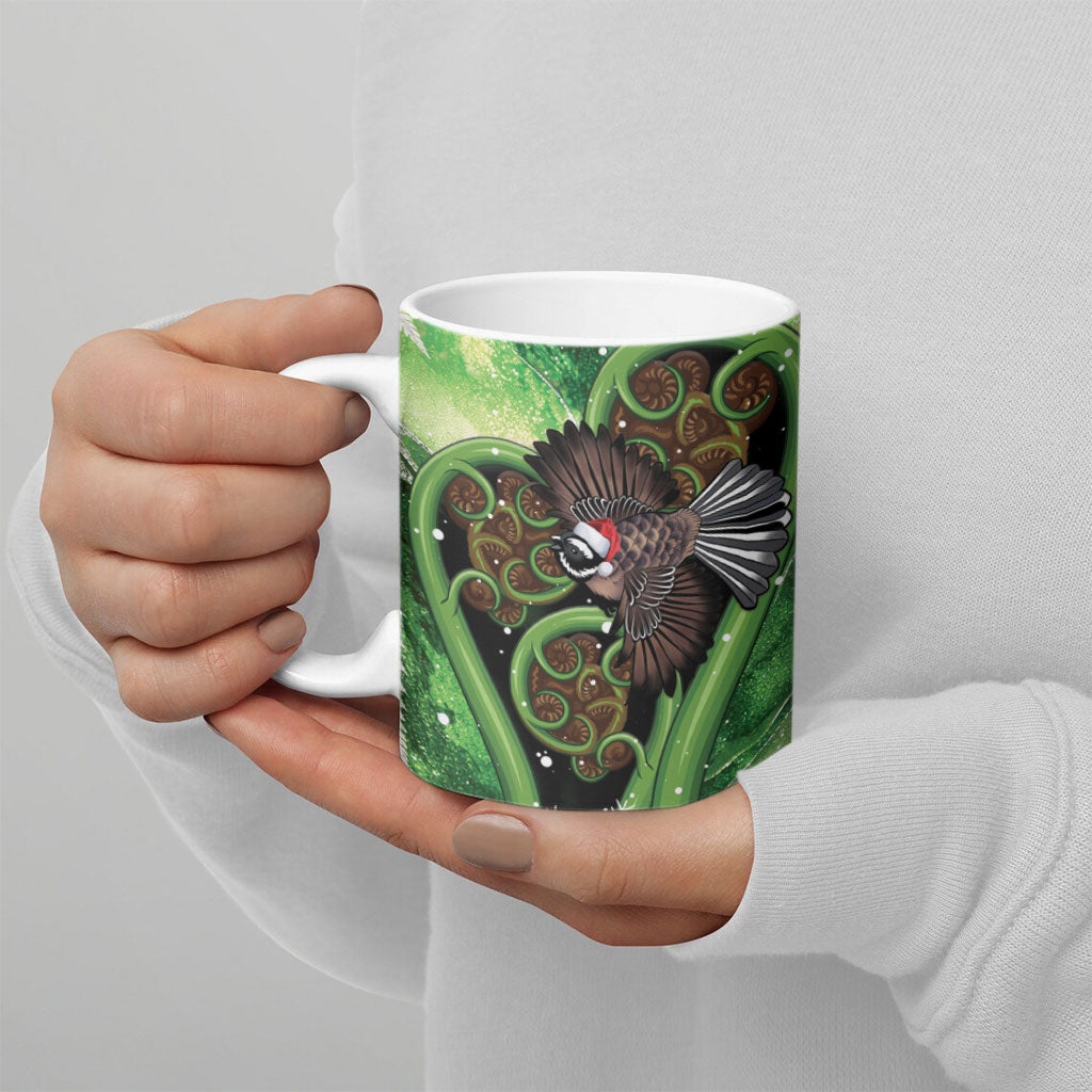 Piwakawaka New Zealand Christmas In July Ceramic Mug NZ Aroha Koru Fern Marble Vibes