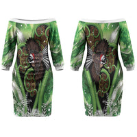 Piwakawaka New Zealand Christmas In July Couples Matching Off The Shoulder Long Sleeve Dress and Long Sleeve Button Shirt NZ Aroha Koru Fern Marble Vibes LT14 - Polynesian Pride