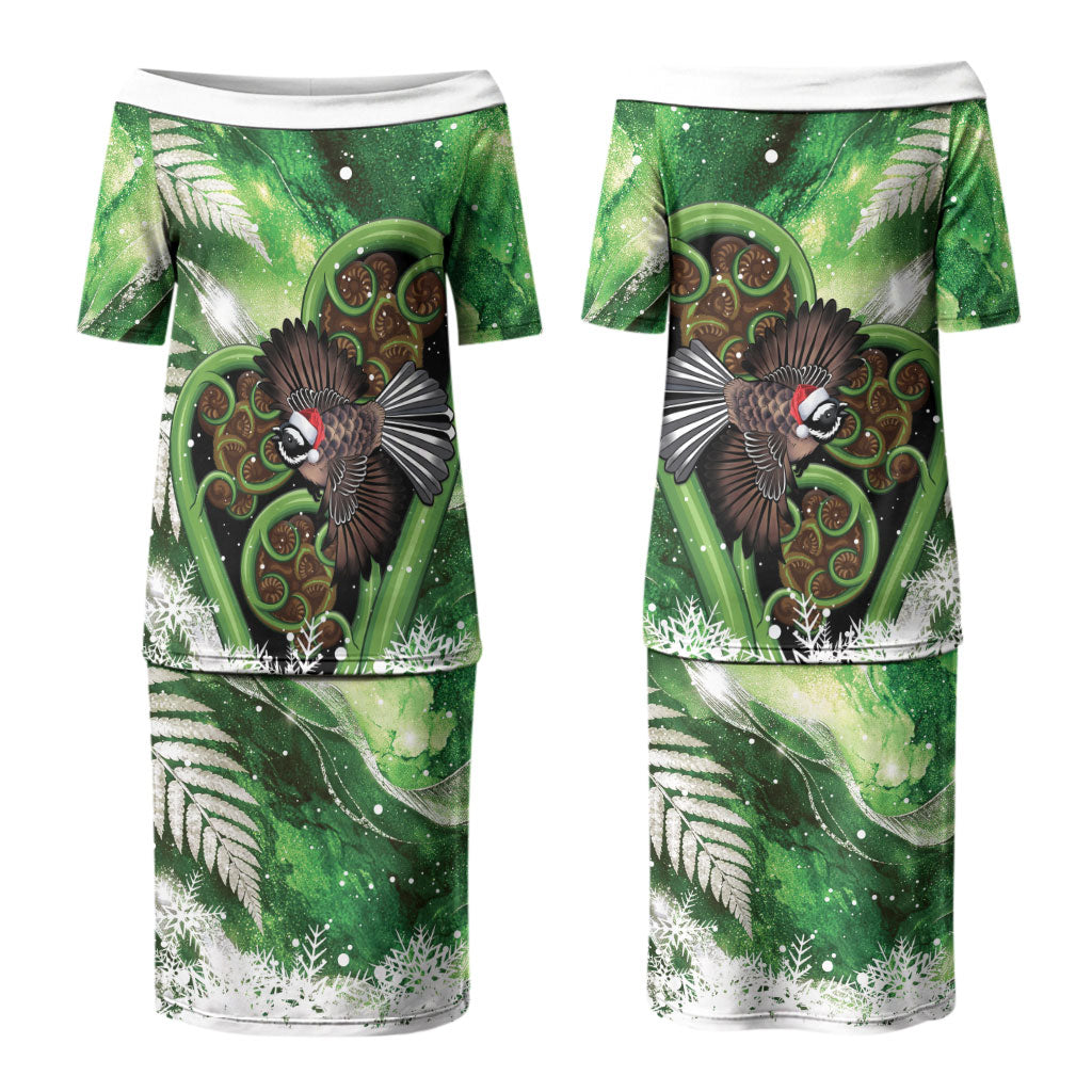 Piwakawaka New Zealand Christmas In July Couples Matching Puletasi and Long Sleeve Button Shirt NZ Aroha Koru Fern Marble Vibes LT14 - Polynesian Pride