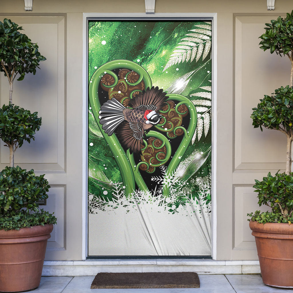 Piwakawaka New Zealand Christmas In July Door Cover NZ Aroha Koru Fern Marble Vibes