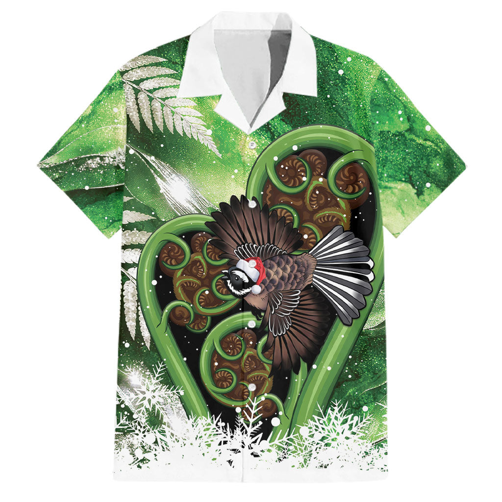 Piwakawaka New Zealand Christmas In July Family Matching Off The Shoulder Long Sleeve Dress and Hawaiian Shirt NZ Aroha Koru Fern Marble Vibes