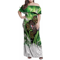 Piwakawaka New Zealand Christmas In July Family Matching Off Shoulder Maxi Dress and Hawaiian Shirt NZ Aroha Koru Fern Marble Vibes