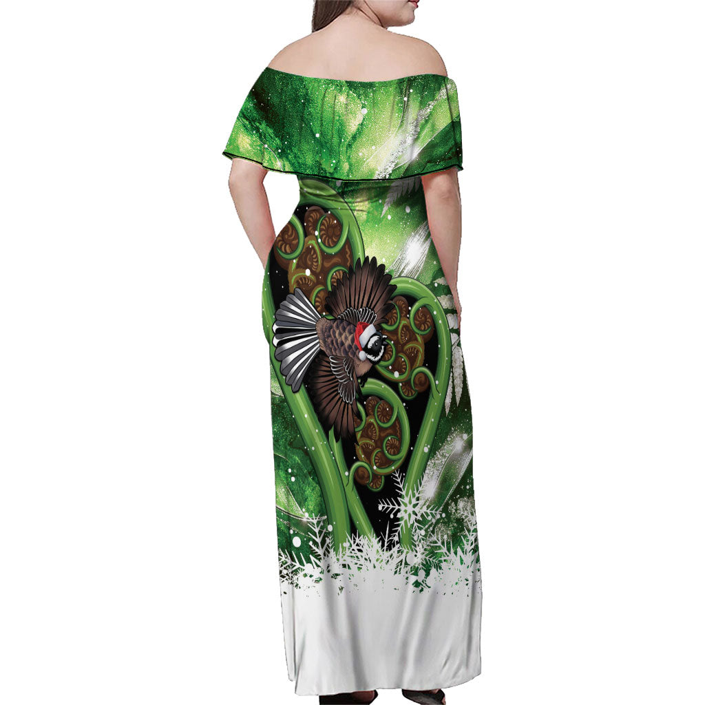 Piwakawaka New Zealand Christmas In July Family Matching Off Shoulder Maxi Dress and Hawaiian Shirt NZ Aroha Koru Fern Marble Vibes