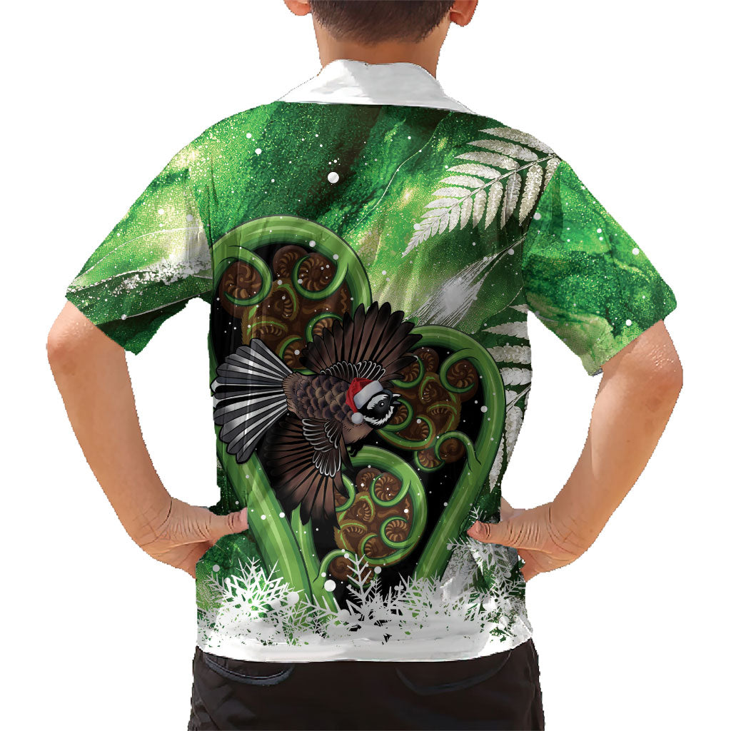 Piwakawaka New Zealand Christmas In July Kid Hawaiian Shirt NZ Aroha Koru Fern Marble Vibes