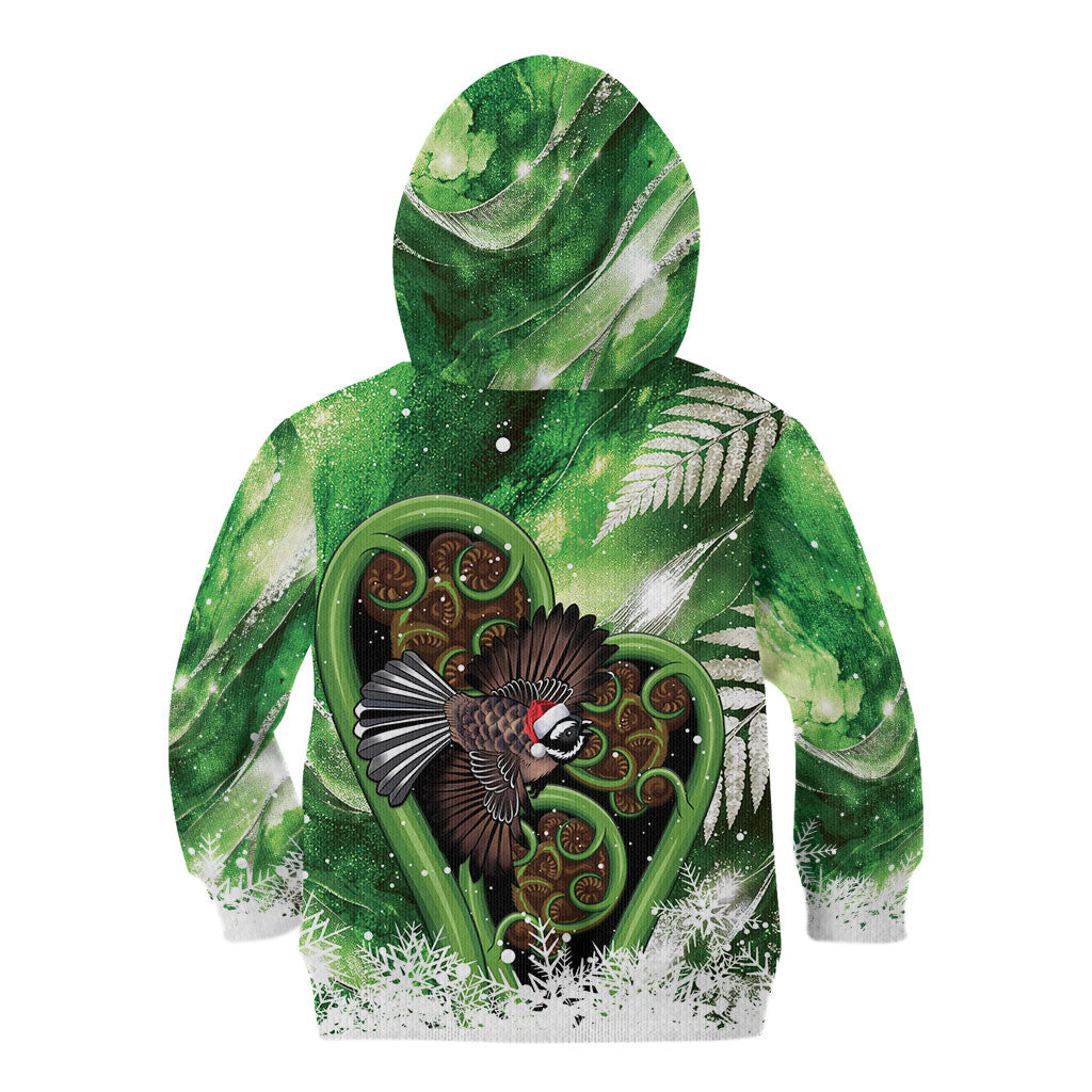 Piwakawaka New Zealand Christmas In July Kid Hoodie NZ Aroha Koru Fern Marble Vibes