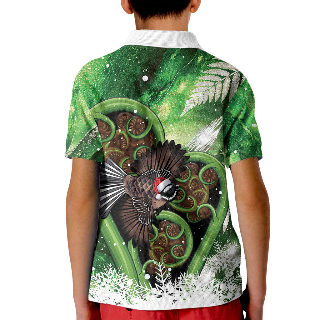 Piwakawaka New Zealand Christmas In July Kid Polo Shirt NZ Aroha Koru Fern Marble Vibes