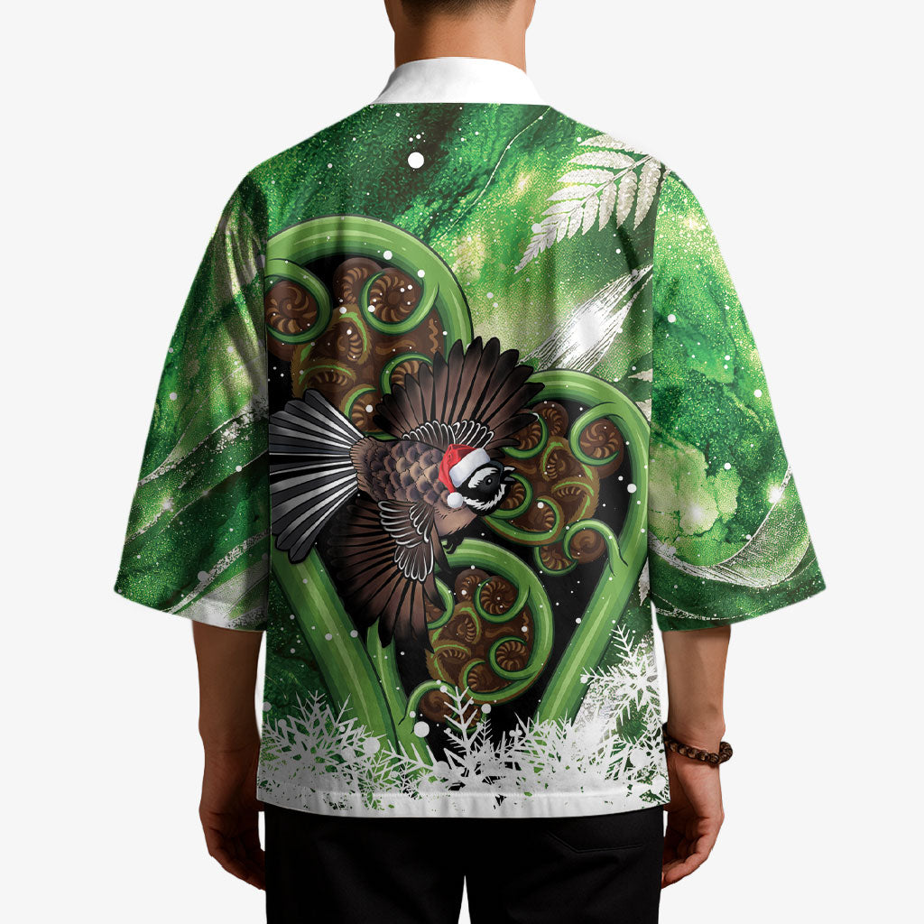 Piwakawaka New Zealand Christmas In July Kimono NZ Aroha Koru Fern Marble Vibes